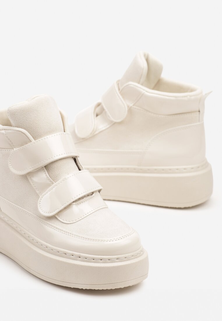 Beżowe Botki Typu Sneakersy na Platformie Zapinane na Rzep Savandria