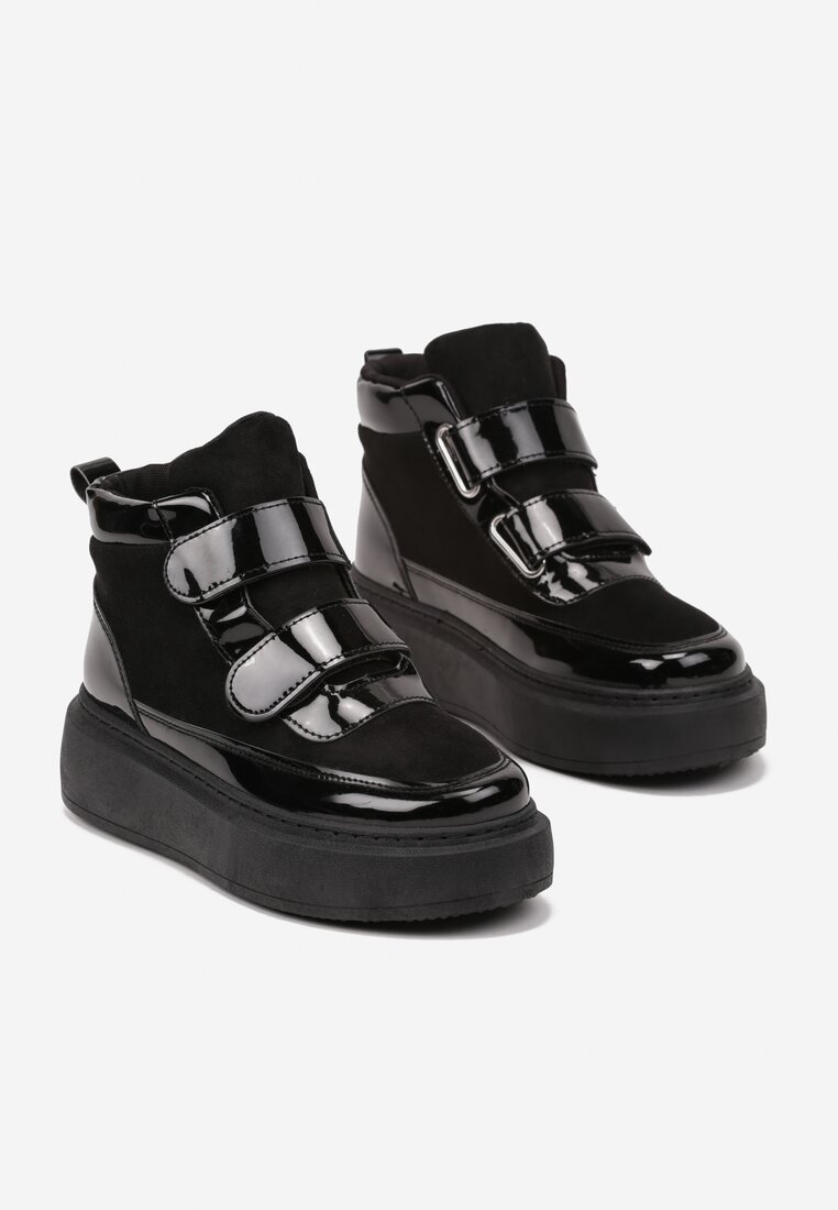 Czarne Botki Typu Sneakersy na Platformie Zapinane na Rzep Savandria