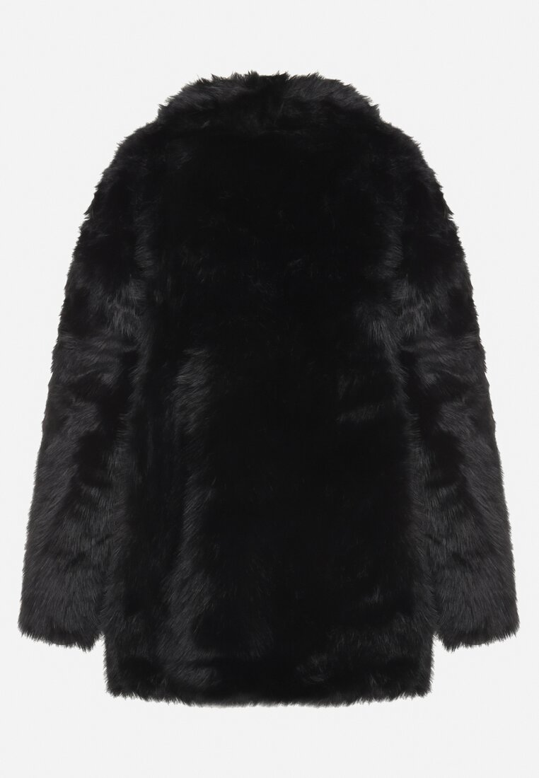 Czarna Futrzana Kurtka z Szerokim Kołnierzem i Kieszeniami Atintana