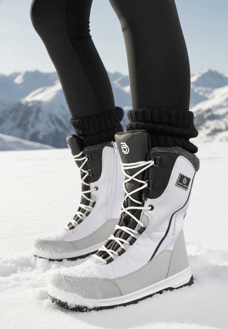 Białe Śniegowce Sznurowane Ocieplane Futerkiem Ellavisa