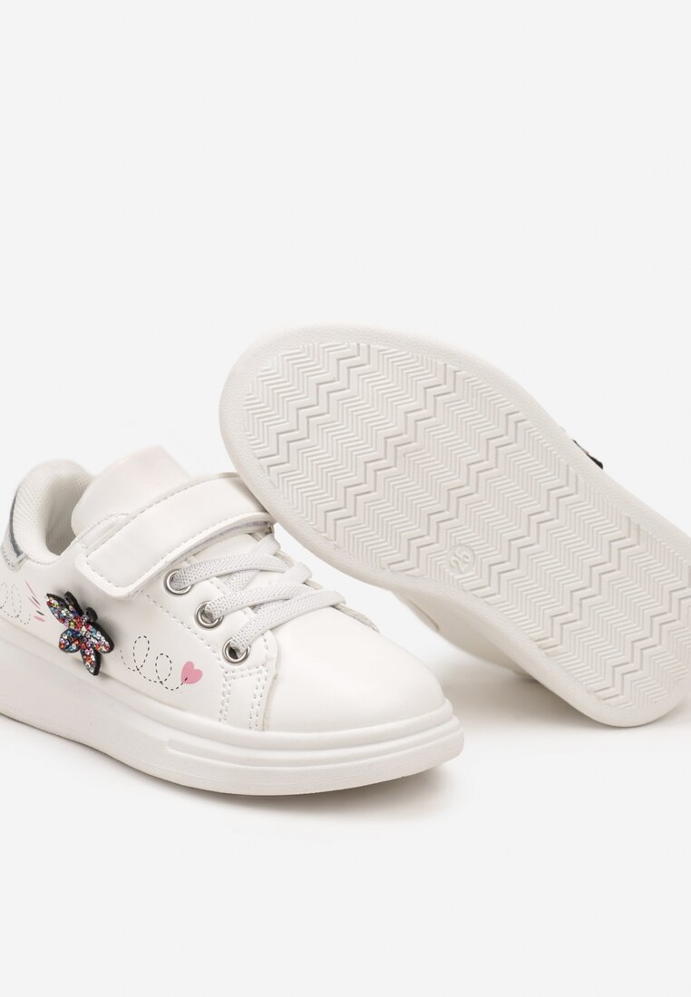 Białe Sznurowane Buty Sportowe Sneakersy na Rzep Ozdobione Cyrkoniami Patilena