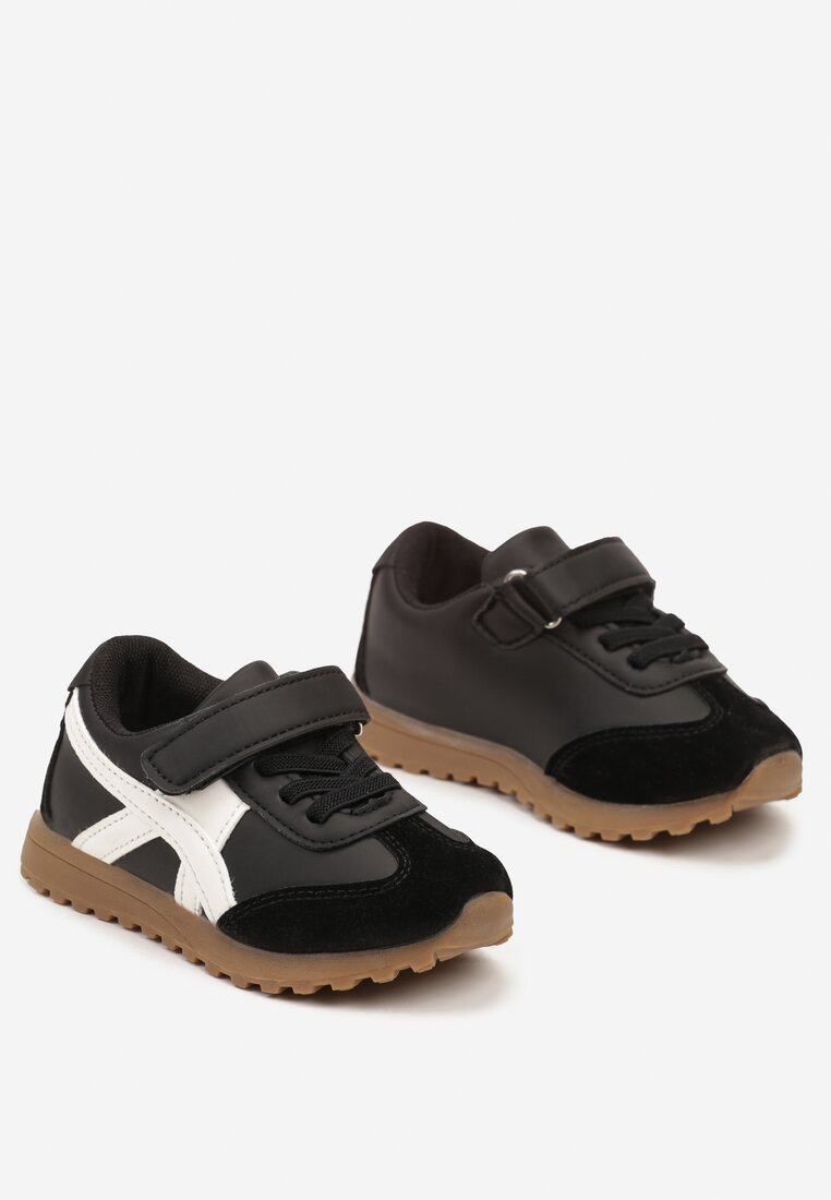 Czarne Sznurowane Buty Sportowe Sneakersy Ozdobione Paskami Sintira