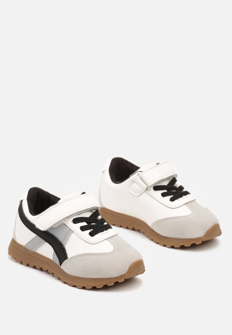 Biało-Czarne Sznurowane Buty Sportowe Sneakersy Ozdobione Paskami Sintira
