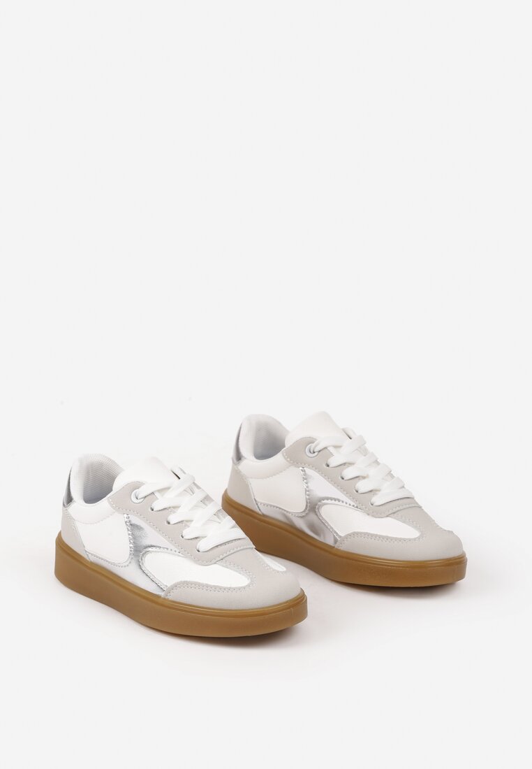 Szare Sznurowane Buty Sportowe Sneakersy z Metaliczną Wstawką Dinizia