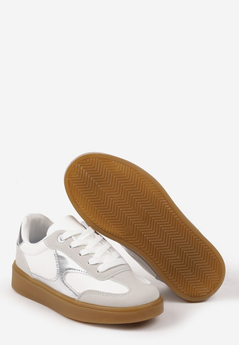 Szare Sznurowane Buty Sportowe Sneakersy z Metaliczną Wstawką Dinizia