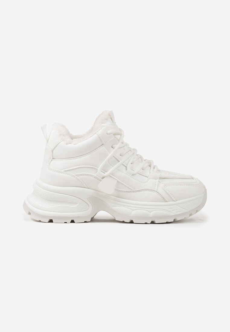 Białe Sneakersy na Grubej Podeszwie z Futrzaną Wyściółką Miada