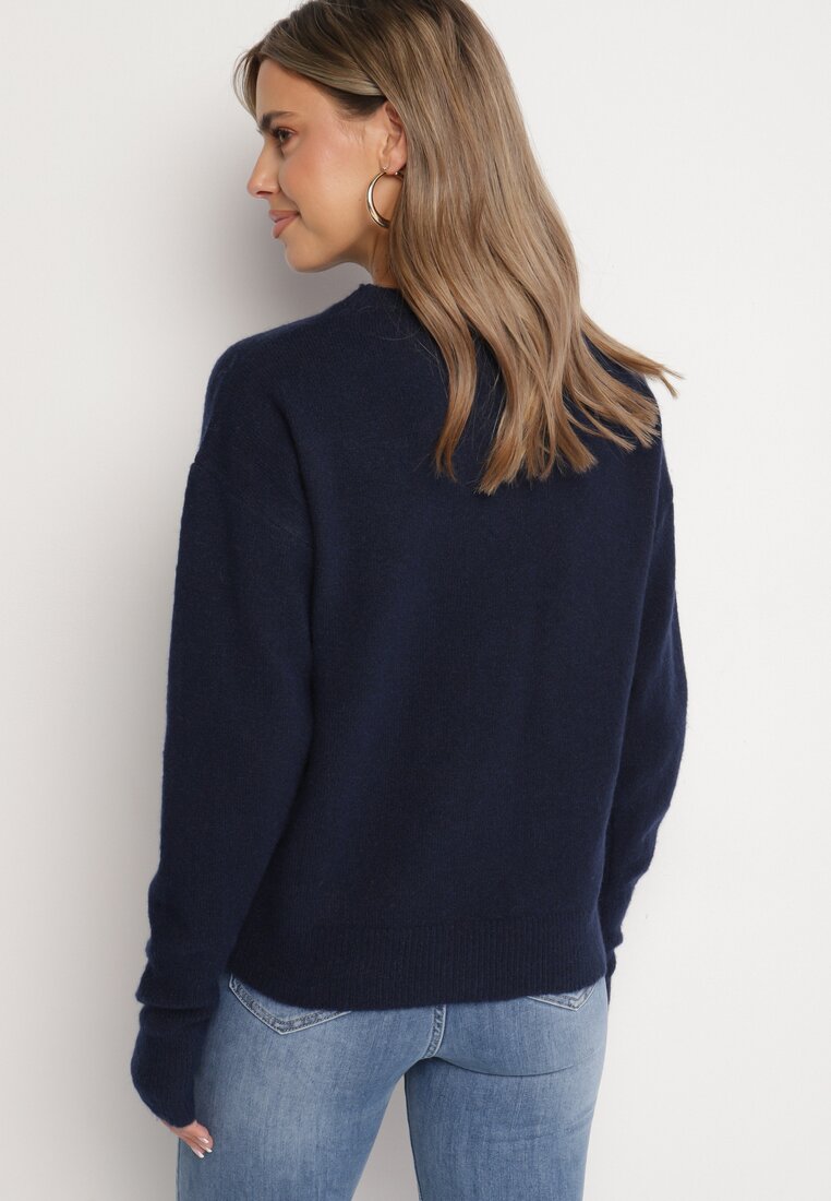 Granatowy Sweter z Domieszką Wełny Parizia