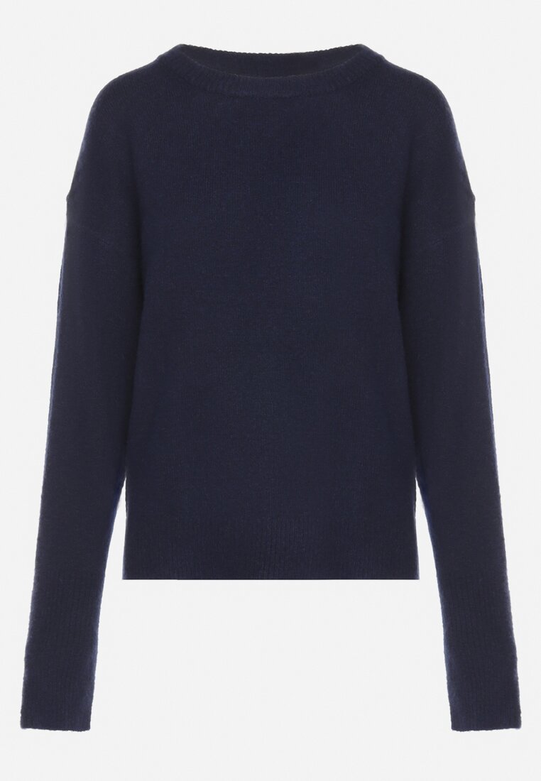 Granatowy Sweter z Domieszką Wełny Parizia