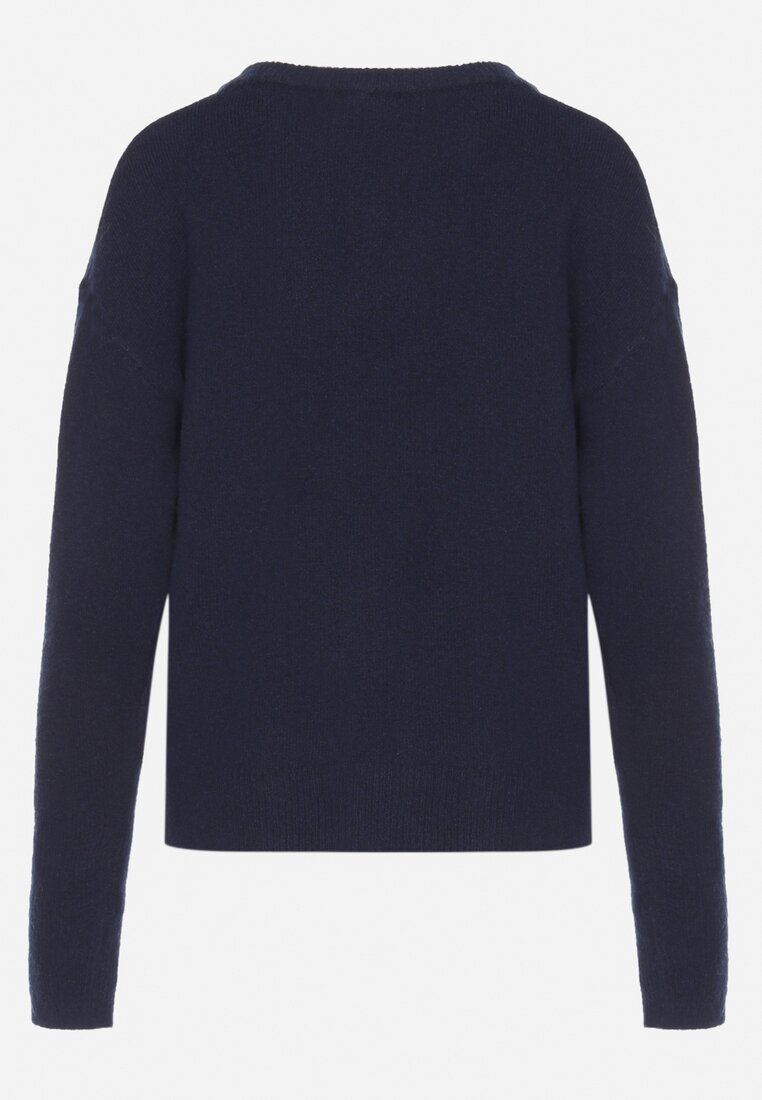 Granatowy Sweter z Domieszką Wełny Parizia