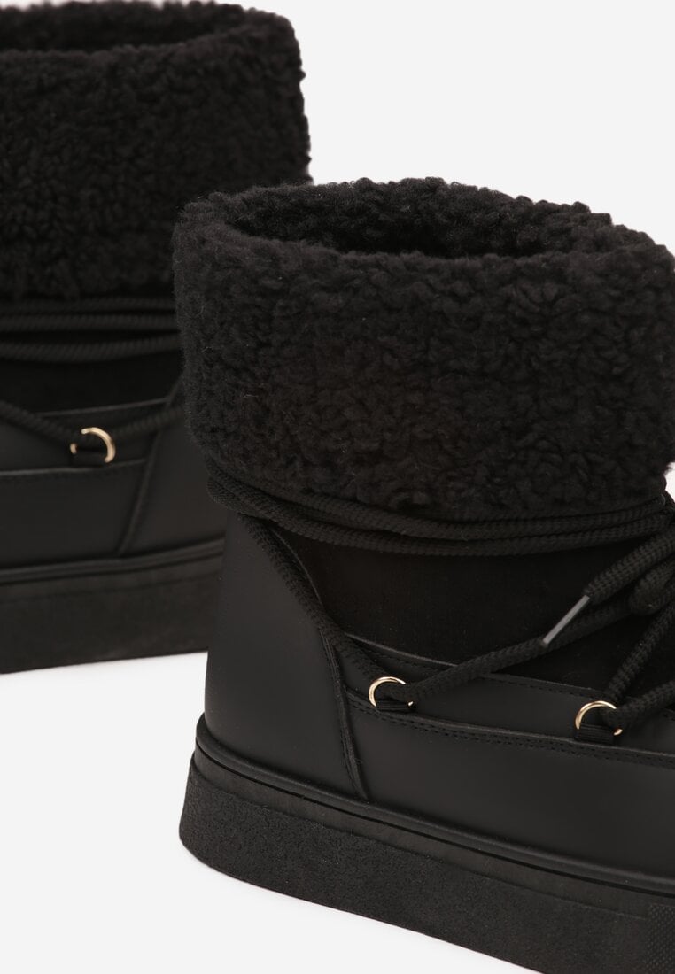 Czarne Śniegowce na Grubej Podeszwie ze Sznurowaniem i Futerkiem Izantea