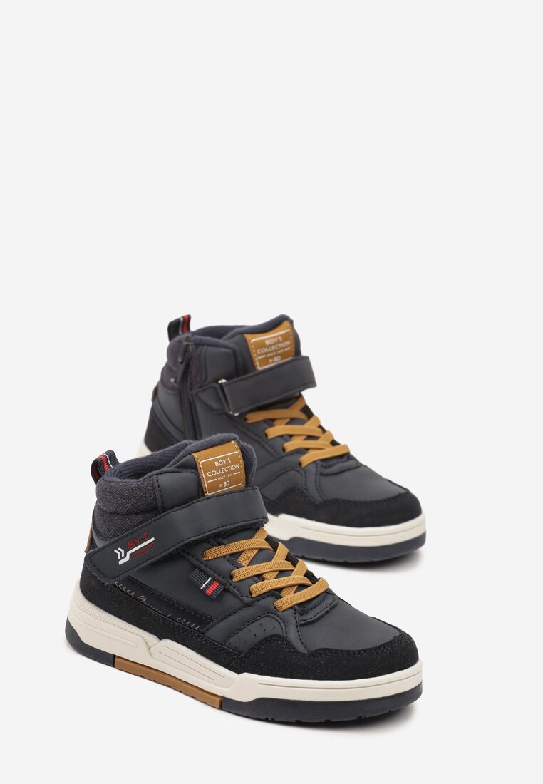 Granatowe Płaskie Botki Sneakersy ze Sznurowaniem i Napisami Izalia