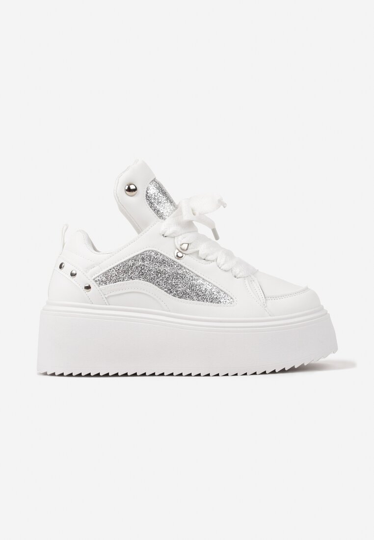 Białe Sneakersy na Grubej Podeszwie z Podwójnym Sznurowaniem Weriella