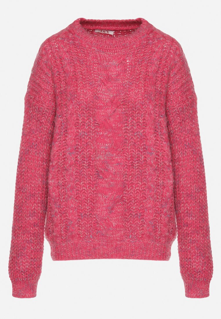 Różowy Sweter z Wełną z Ozdobnym Splotem Abrenevia