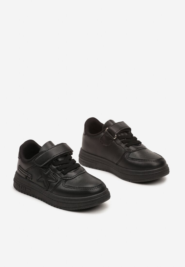 Czarne Płaskie Buty Sportowe Sneakersy ze Sznurowaniem i Gwiazdką Sialina