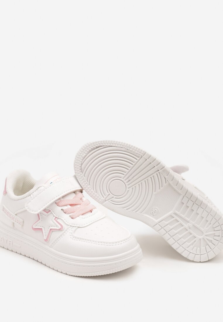 Biało-Różowe Płaskie Buty Sportowe Sneakersy ze Sznurowaniem i Gwiazdką Sialina