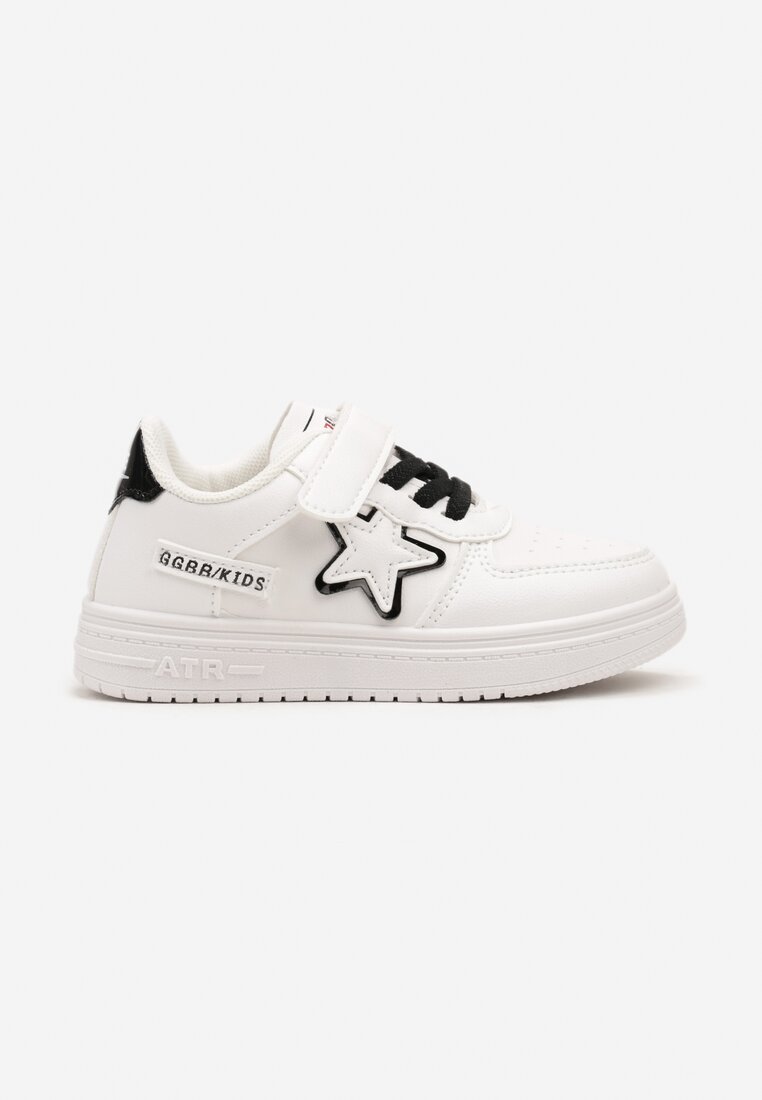 Biało-Czarne Płaskie Buty Sportowe Sneakersy ze Sznurowaniem i Gwiazdką Sialina
