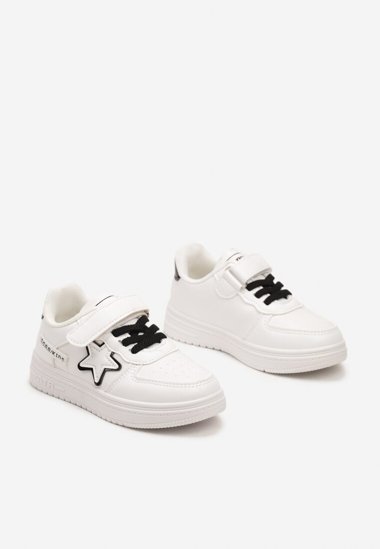 Biało-Czarne Płaskie Buty Sportowe Sneakersy ze Sznurowaniem i Gwiazdką Sialina