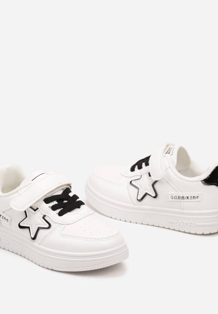 Biało-Czarne Płaskie Buty Sportowe Sneakersy ze Sznurowaniem i Gwiazdką Sialina
