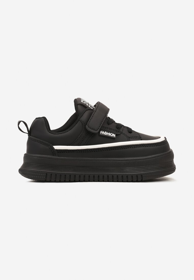 Czarne Buty Sportowe Sneakersy na Grubej Podeszwie ze Sznurowaniem i Skórzaną Wkładką Terira