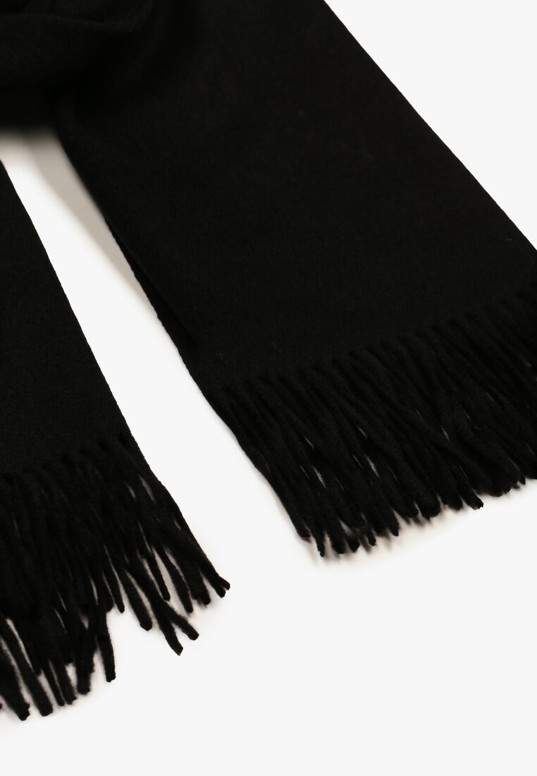 Czarny Szalik z Bawełną i Wiskozą Ozdobiony Frędzlami Siadortia
