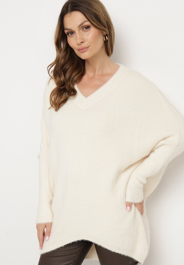 Beżowy Sweter z Kaszmirem w Stylu Nietoperza Edionira