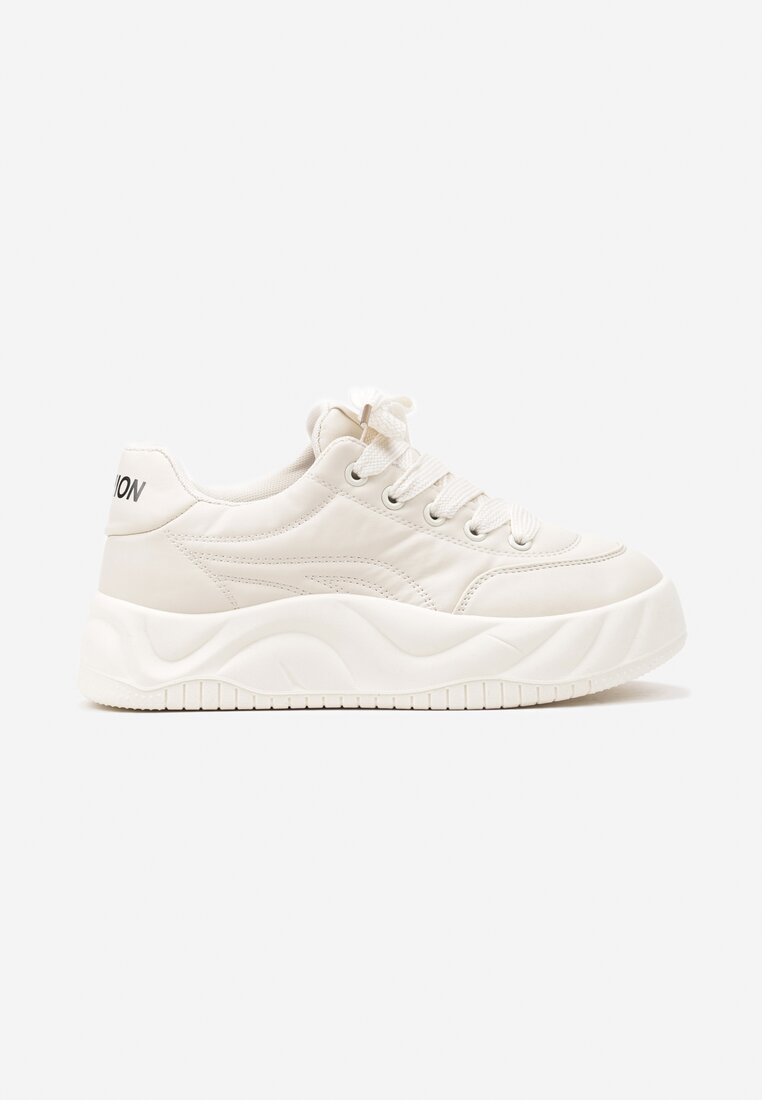 Beżowe Sznurowane Sneakersy na Grubej Podeszwie z Tłoczeniem Valtirra