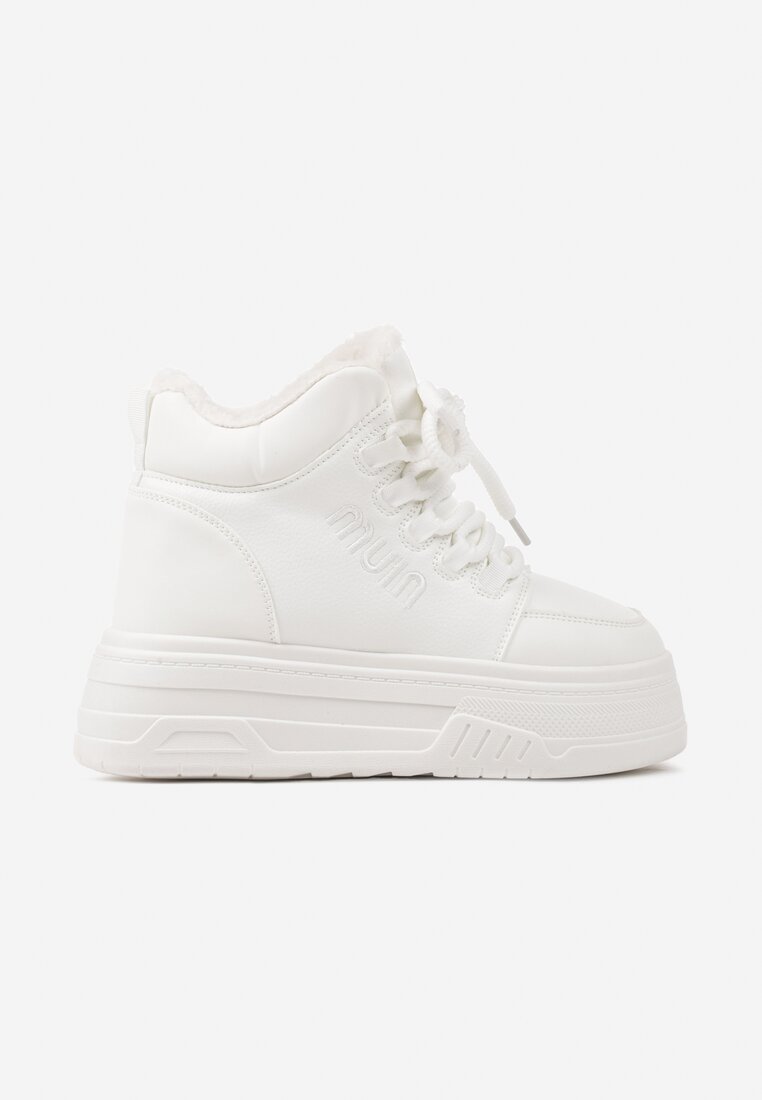 Białe Sneakersy na Platformie Ocieplane Futrem Leanelitia