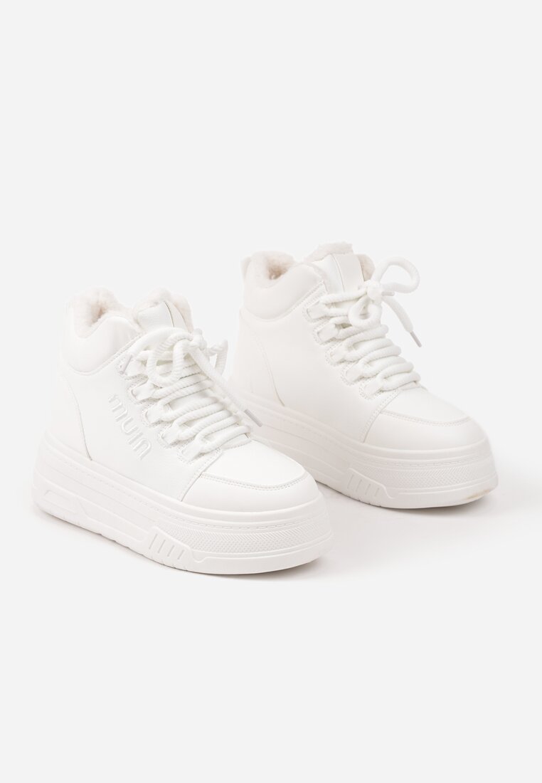 Białe Sneakersy na Platformie Ocieplane Futrem Leanelitia