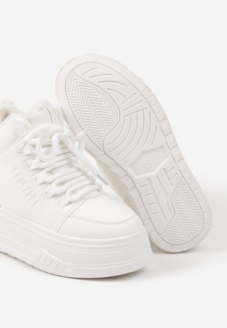 Białe Sneakersy na Platformie Ocieplane Futrem Leanelitia