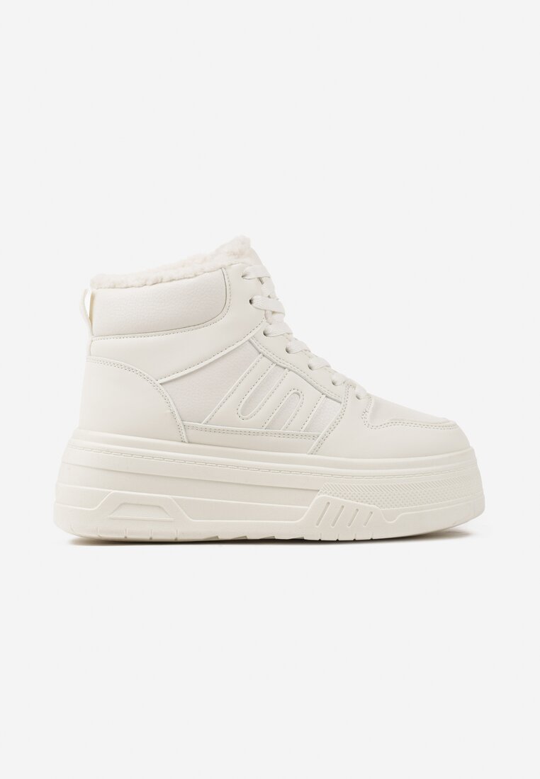 Beżowe Sneakersy na Grubej Podeszwie Ocieplane Futerkiem Leandria