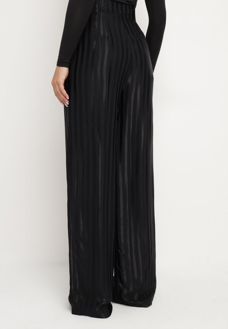 Czarne Szerokie Spodnie z Wiskozy z Wysokim Stanem Hetissa