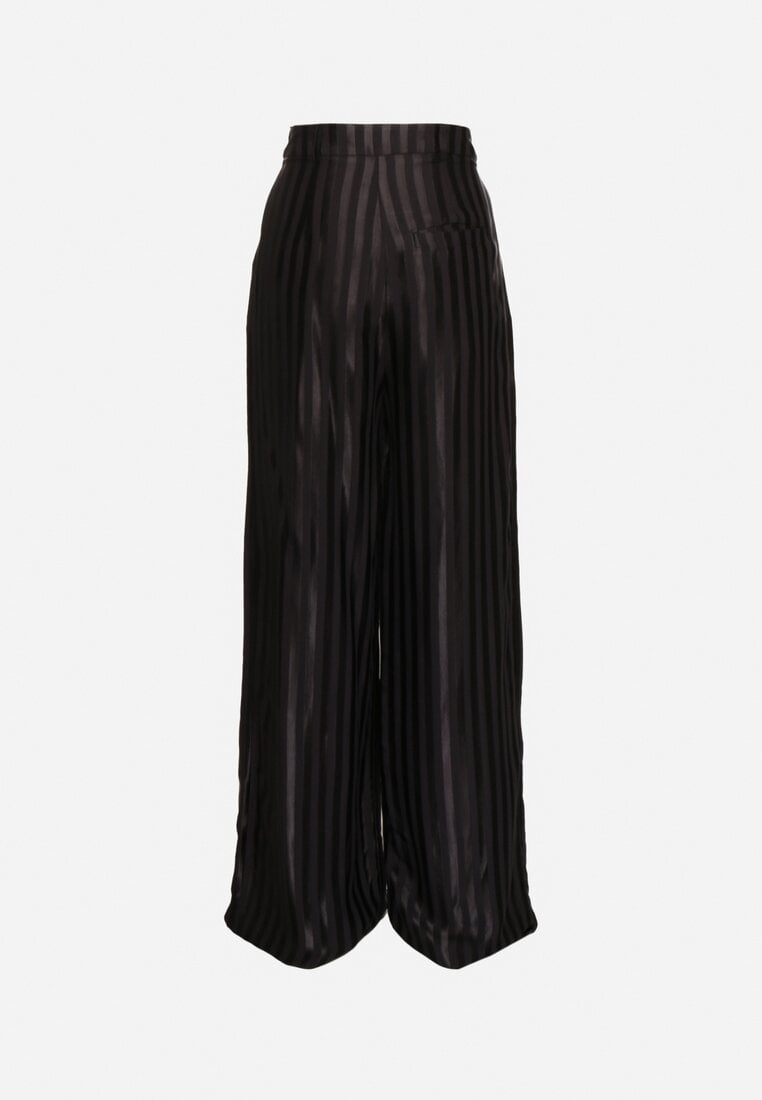 Czarne Szerokie Spodnie z Wiskozy z Wysokim Stanem Hetissa