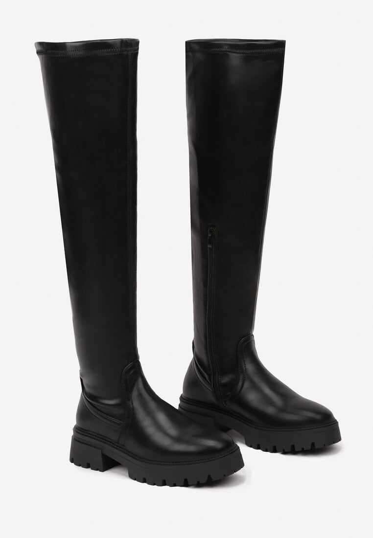 Czarne Kozaki o Dopasowanej Cholewce za Kolano Resirra