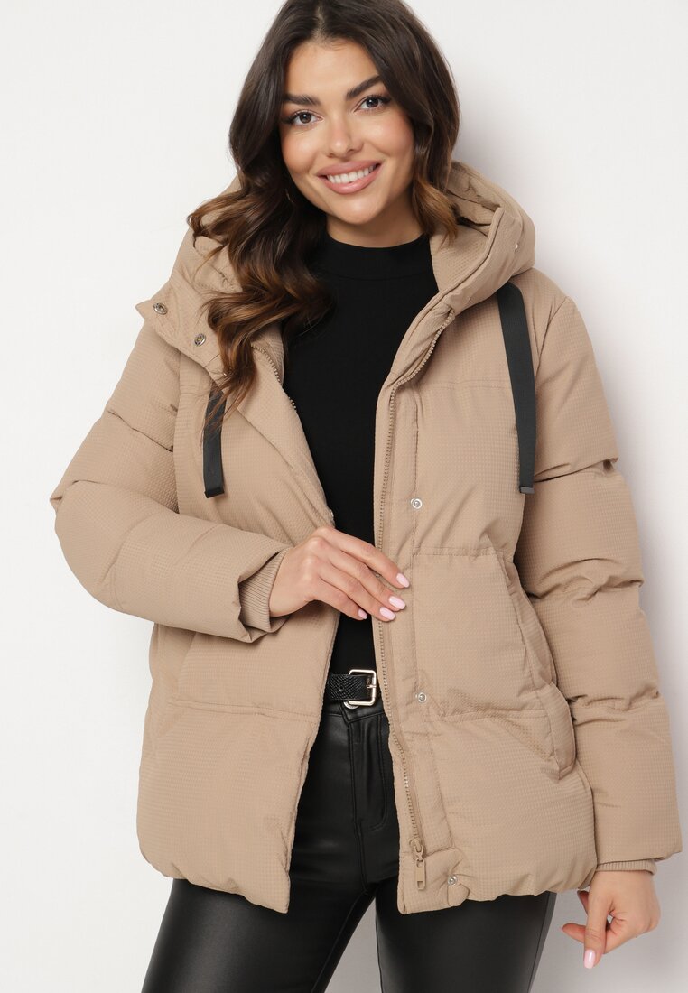 Ciemnobeżowa Kurtka Pikowana z Kapturem Vertigara