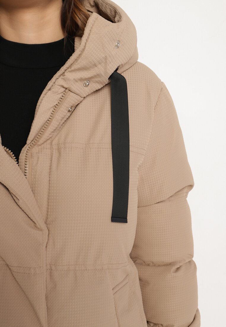 Ciemnobeżowa Kurtka Pikowana z Kapturem Vertigara
