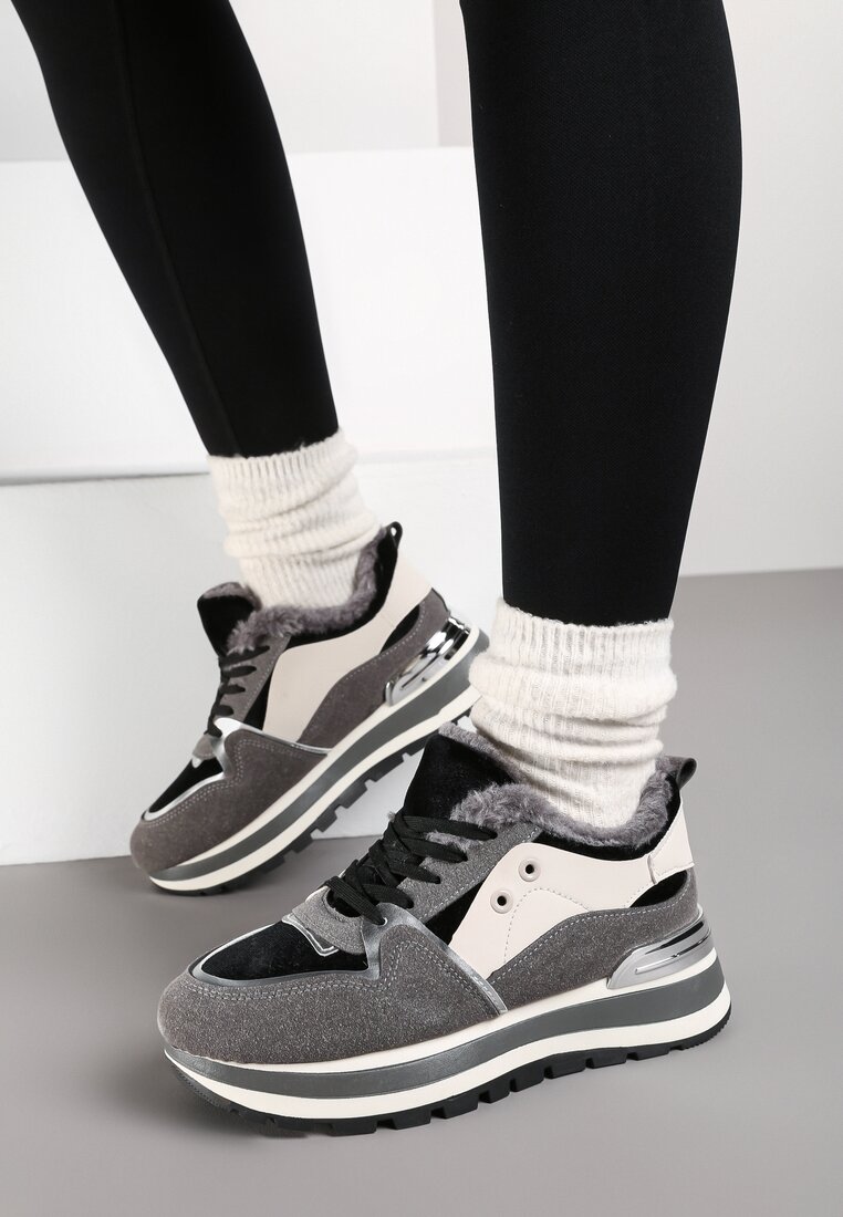 Szare Zimowe Sneakersy Ocieplone Futerkiem Vertirani