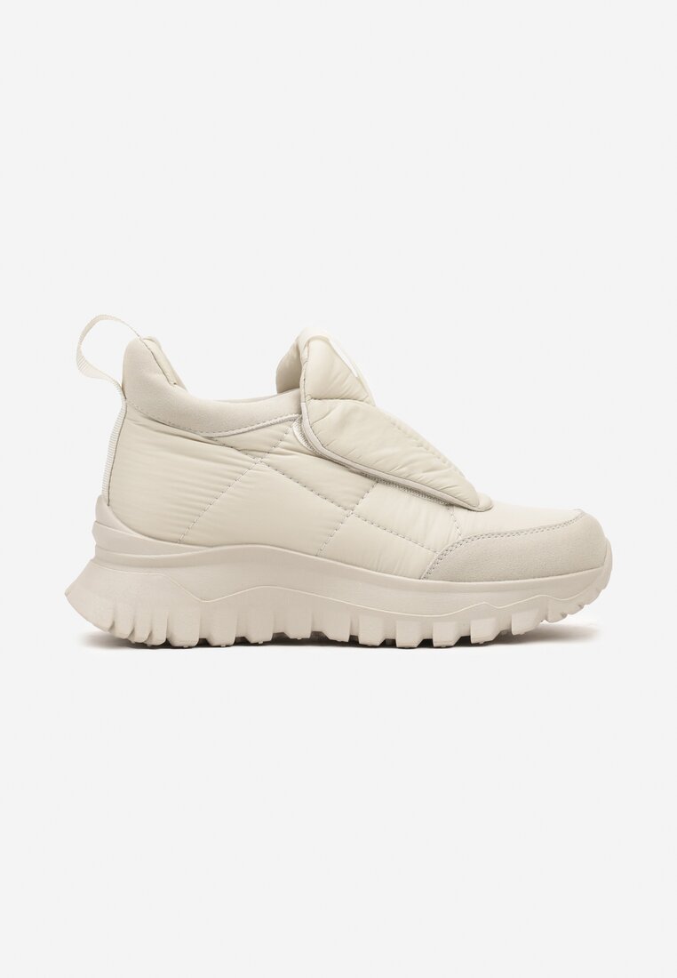 Jasnobeżowe Sneakersy na Grubej Podeszwie z Pikowaną Cholewką i Napisem Resisha