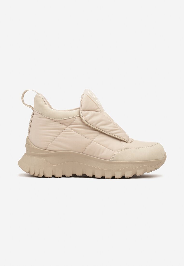 Beżowe Sneakersy na Grubej Podeszwie z Pikowaną Cholewką i Napisem Resisha
