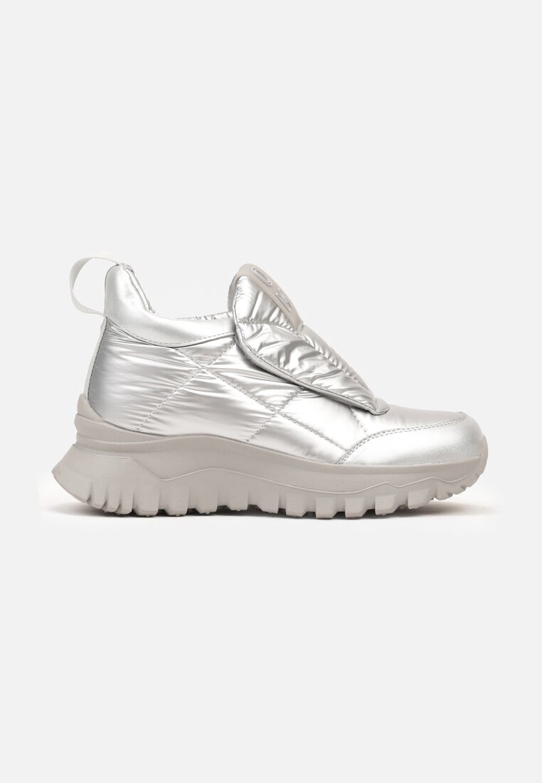 Srebrne Sneakersy na Grubej Podeszwie z Pikowaną Cholewką i Napisem Resisha