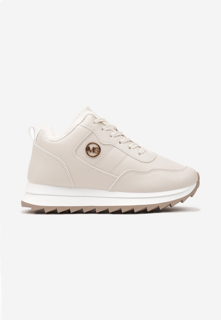 Beżowe Sneakersy z Futrzaną Wyściółką i Metalowym Zdobieniem Tinnalira