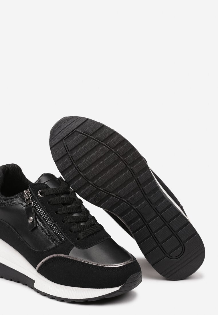 Czarne Sneakersy na Koturnie Ozdobione Suwakiem Mialara
