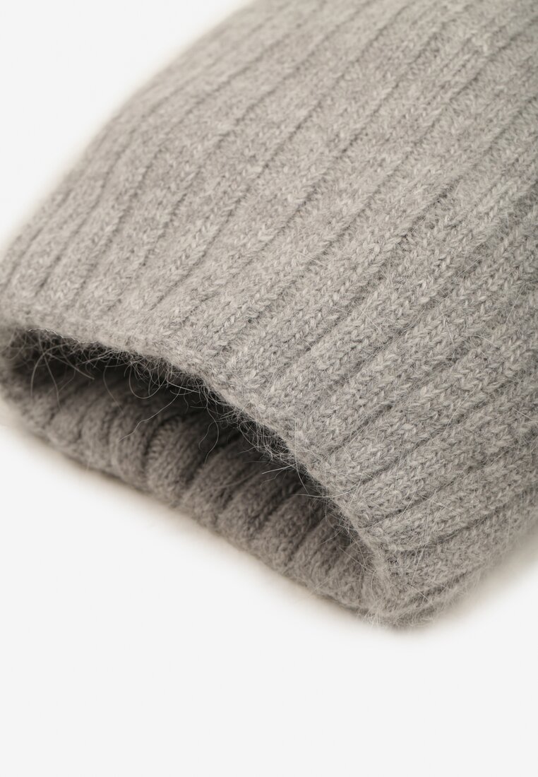 Szara Prążkowana Czapka Beanie z Wiskozy Enalwenna