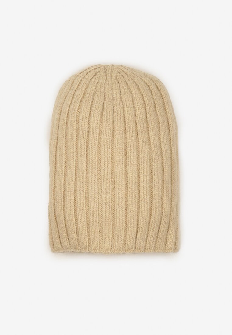 Beżowa Prążkowana Czapka Beanie z Wiskozy Enalwenna
