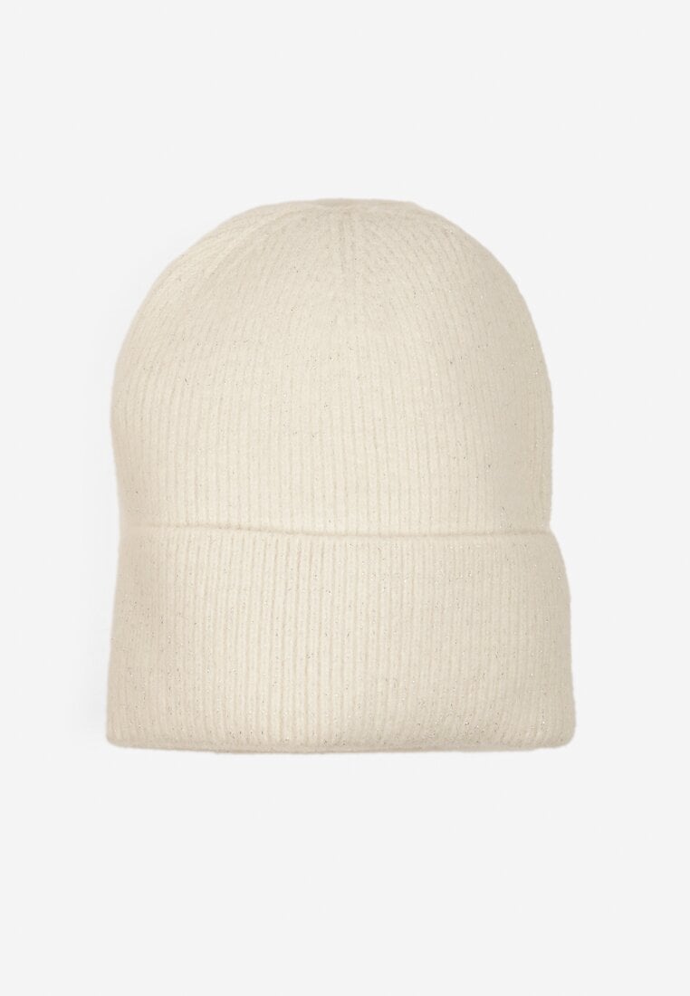 Jasnobeżowa Czapka Ozdobiona Wywinięciem i Metaliczną Nicią Temirina