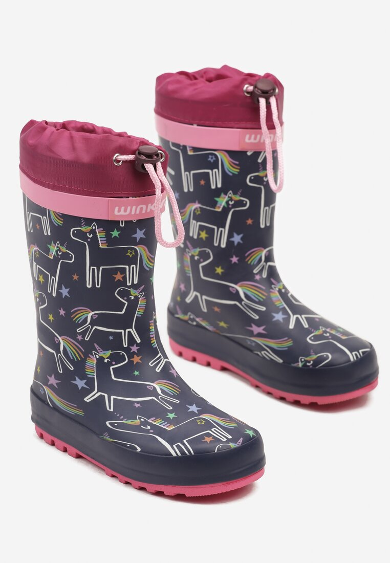 Cizme de cauciuc  Bleumarin cu fucsia