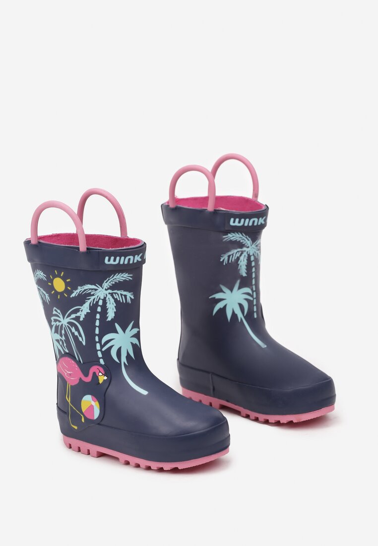 Cizme de cauciuc  Bleumarin cu fucsia