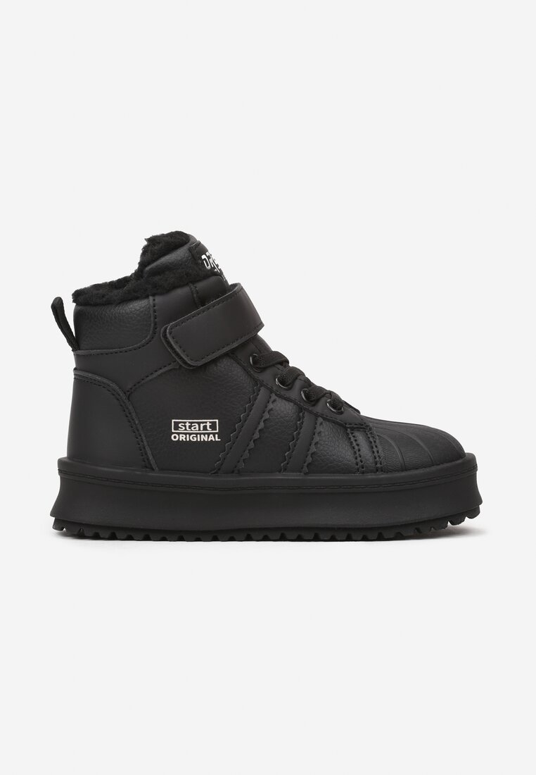 Czarne Botki w Stylu Sneakersów z Futrzaną Wyściółką Parlemi