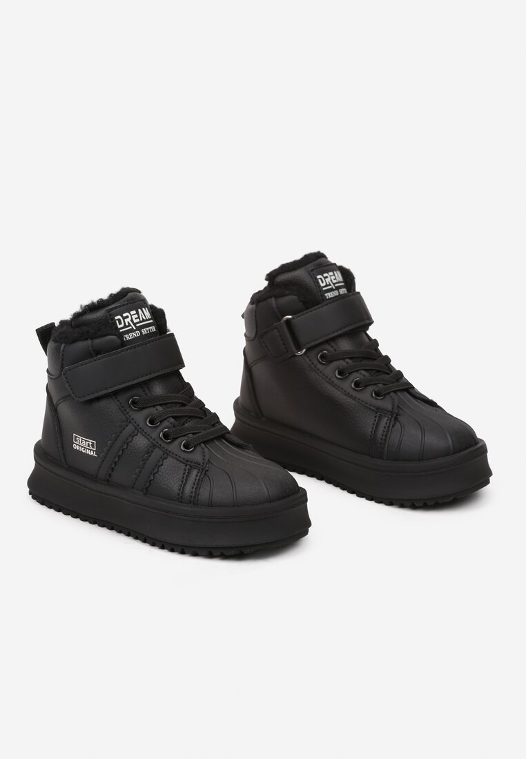 Czarne Botki w Stylu Sneakersów z Futrzaną Wyściółką Parlemi