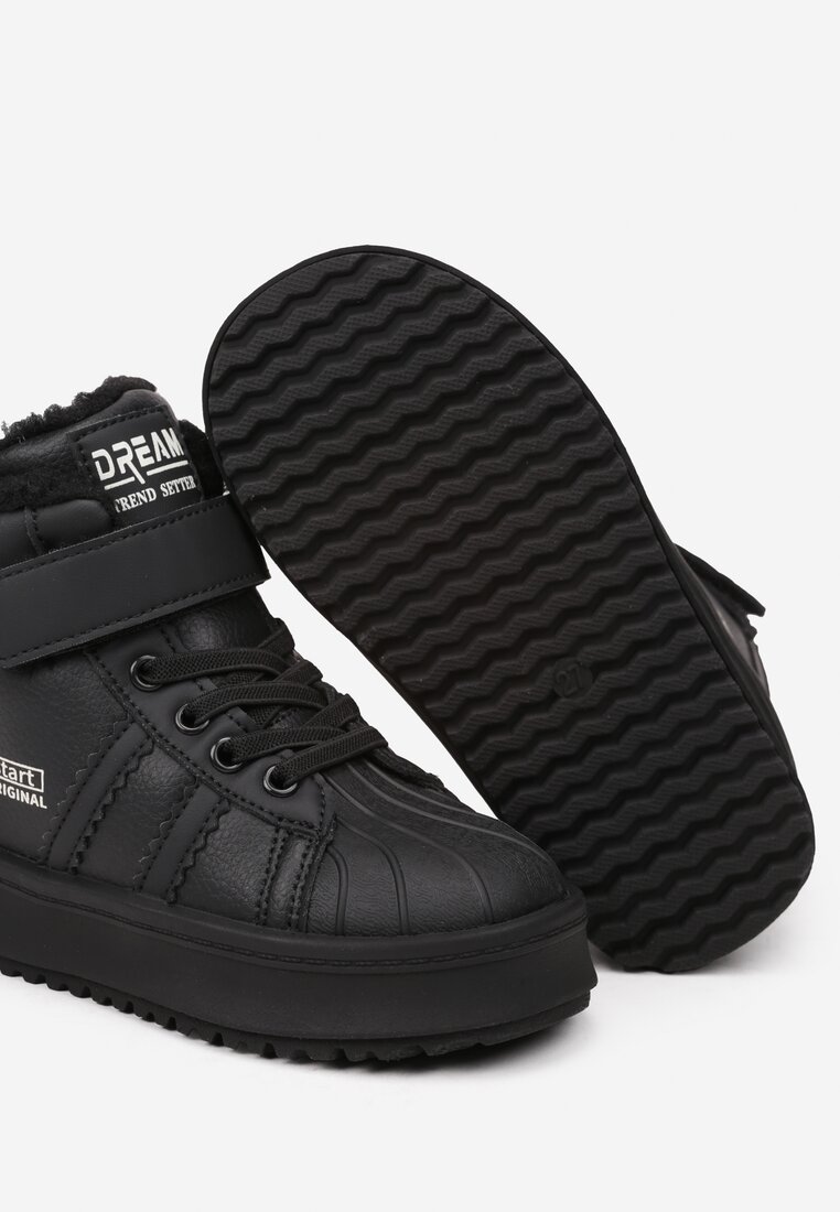 Czarne Botki w Stylu Sneakersów z Futrzaną Wyściółką Parlemi