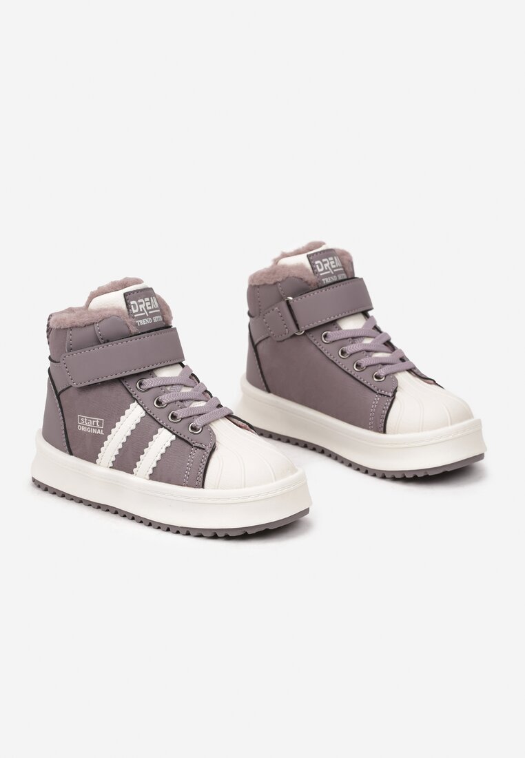 Fioletowe Botki w Stylu Sneakersów z Futrzaną Wyściółką Parlemi